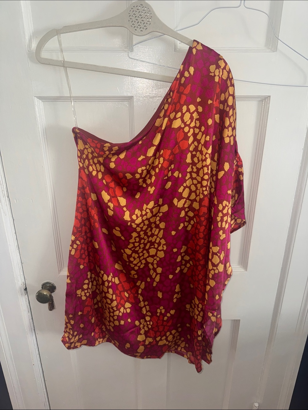 Women’s One-Shoulder Magenta and Yellow Print Dress